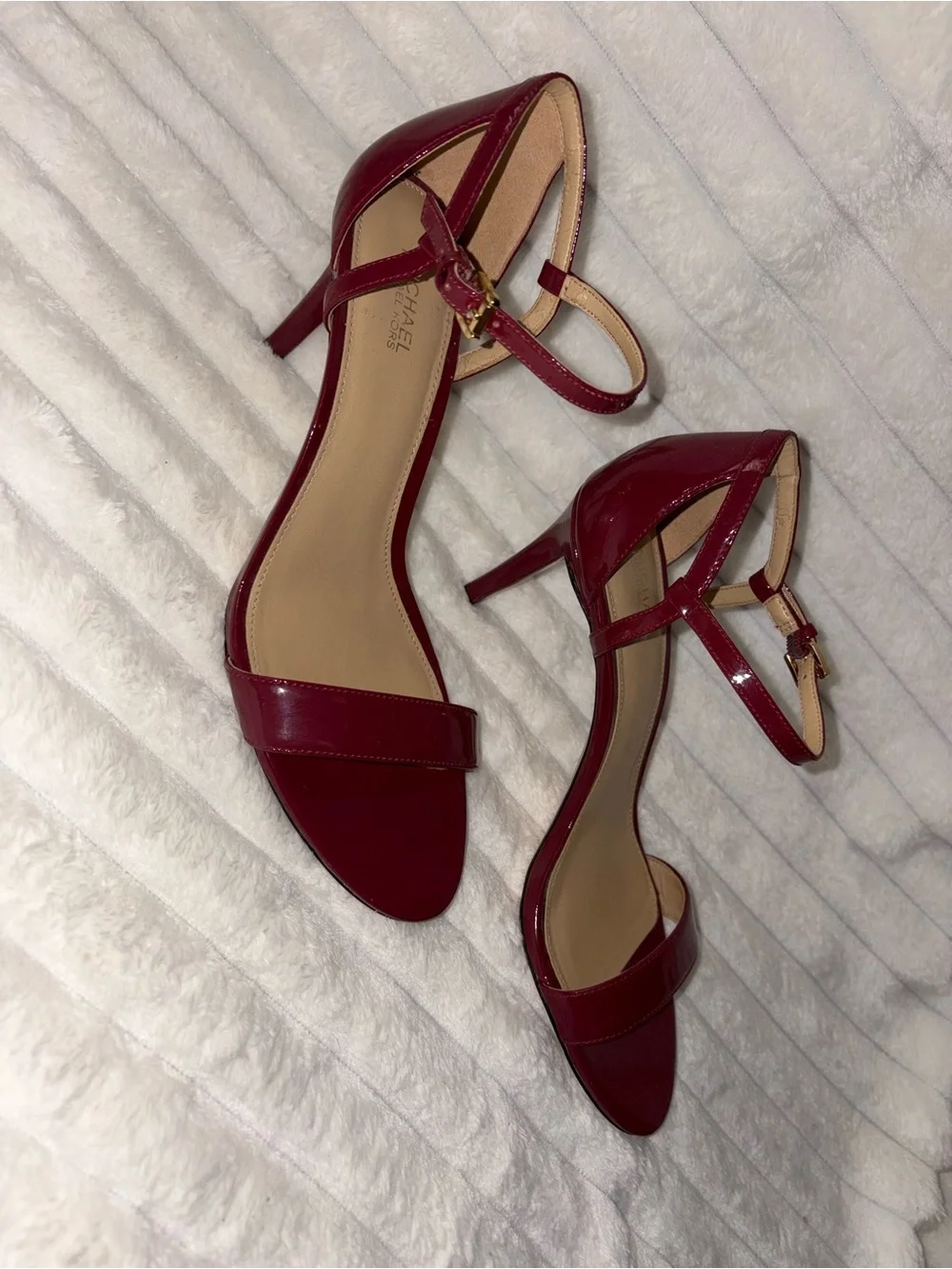 Michael Kors Women's Burgundy Patent Leather Ankle-Strap Heels 8M